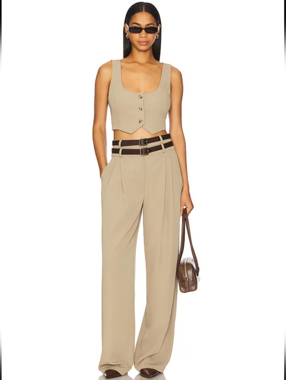 Camila Coelho Jila  High-Waist Wide-Leg Pants In Sage Color